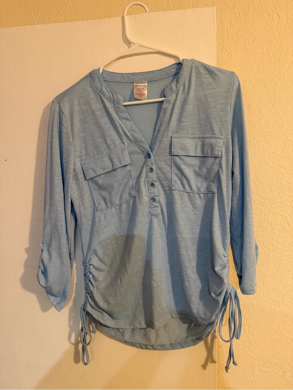 No Boundaries Light Blue Henley Tunic with Side Ties